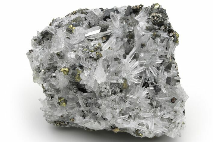 Cubic Galena and Chalcopyrite on Quartz Crystals- Peru #233404